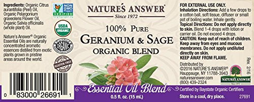 Nature's Answer 100% Pure Organic Essential Oil Blend, 0.5-Ounce, Geranium/Sage