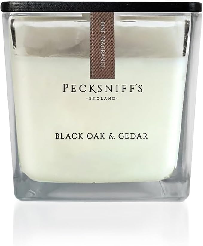 Pecksniff's Prestige 1-Wick Square Candle, Black Oak & Cedar Scent, 190g (6.7oz) - Rich, Woody Oriental Fragrance with Bergamot, Cardamom & Vanilla