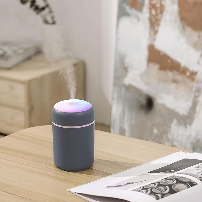 Portable Mini Humidifier, 300ml with Colorful LED Night Light, USB Personal Desktop Humidifier for Car Office Home Travel, Auto Shut-Off, 2 Mist Modes, Super Quiet