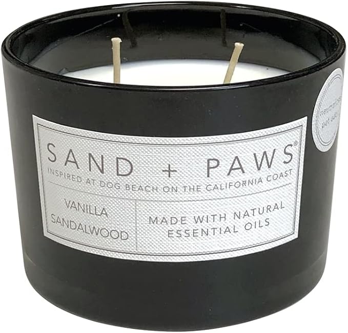 Sand + Paws Scented Candle - Vanilla Sandalwood –Luxurious Air Freshening Jar Candles Neutralize pet Odors and Enhance Home décor – 100% Cotton Lead-Free Wicks - 12 oz