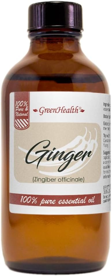 GreenHealth Ginger Essential Oil - 4 fl oz Amber Glass Bottle - 100% Pure & Natural Essential Oil