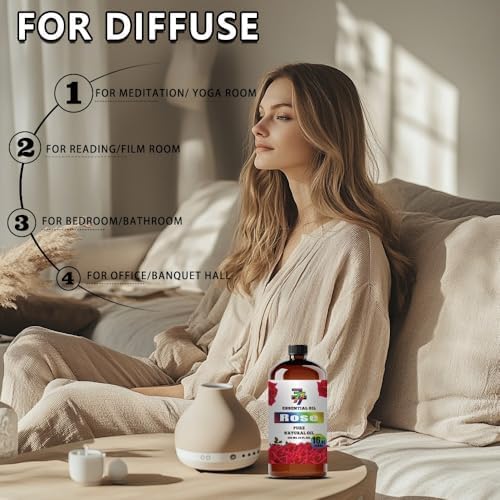 Rose Essential Oil, Rose Oils, for Diffuser, Massage, Bath, DIY Candles, Soap, Humidifier, Bedroom, Office, Gift, Essential Oil, GV77ZF Rose Fragrance Oil - 16 fl oz (480 ml)