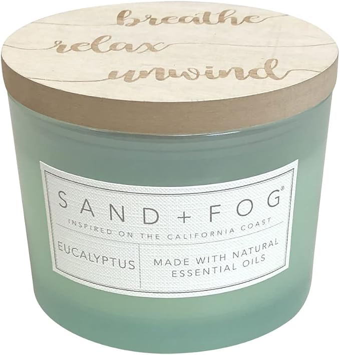 Sand + Fog Scented Candle - Eucalyptus – Additional Scents and Sizes – 100% Cotton Lead-Free Wick - Luxury Air Freshening Jar Candles - Perfect Home Decor – 12oz