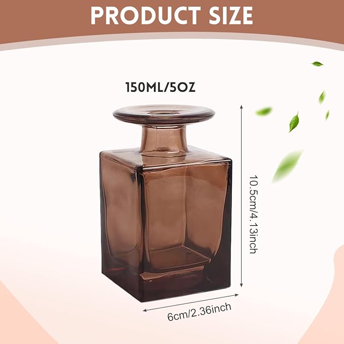 150ml/5oz Glass Square Wide Mouth Diffuser Bottle Empty Refillable Essential Oil Jar Perfume Container Home Fragrance Scented Oils Holder for Bathroom Décor (Amber)