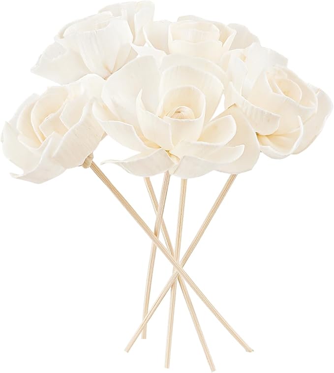 5 Pcs Flower Scent Diffuser, Natural Flower Scent Oil Diffuser Sticks, Aromatherapys Reed Flowers for Home, Bathroom, Office (Camellia), White, KA027-YON-YB