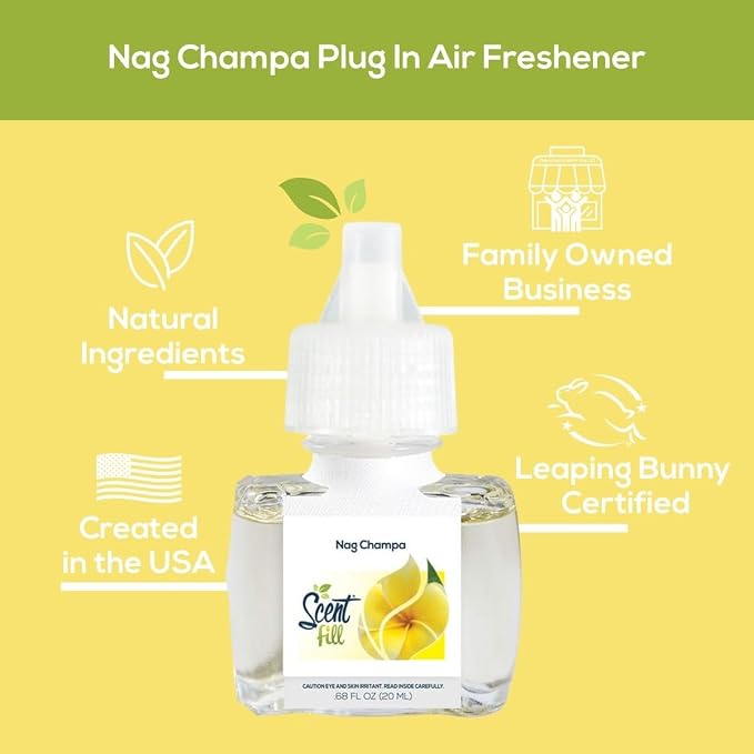 Scent Fill Nag Champa Plug in Air Freshener, Scented Oil Refills, 2 Refills + Diffuser