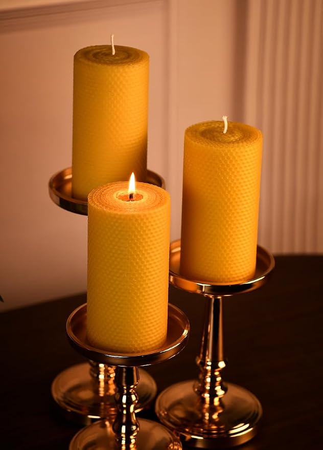 DEYBBY 3×6 in Beeswax Pillar Candle - Handmade Pure Organic Beeswax Honeycomb Rolled Candle for Home Study Decor Housewarming GFT