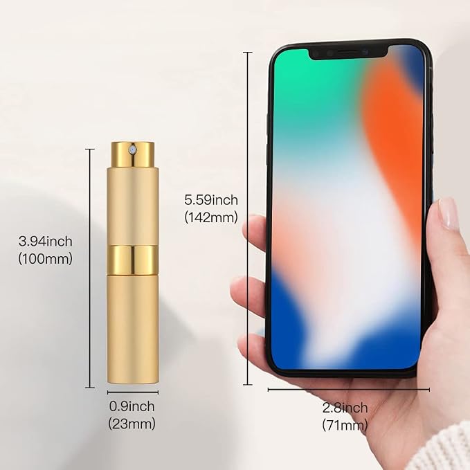LISAPACK 8ML Atomizer Perfume Spray Bottle for Travel, Empty Refillable Cologne Dispenser, Portable Sprayer (Gold)