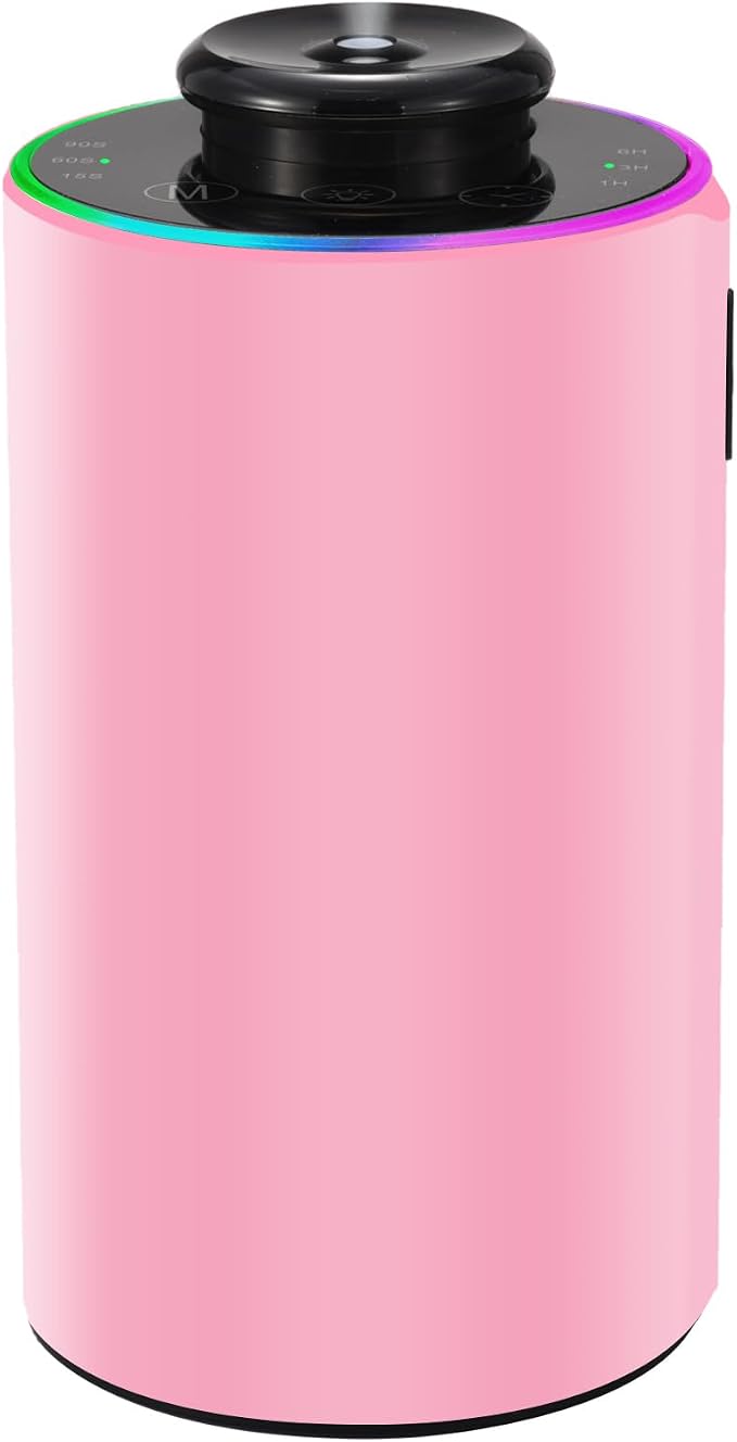 Waterless Essential Oil Diffuser with 8 Color LED Night Light, 3 Mist Levels & Timers, Portable Rechargeable Aromatherapy Diffuser for Home Car Room Studio Office, Metal (Pink)