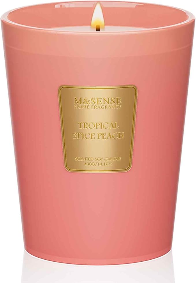 M&SENSE Tropical Spice Peach Soy Candle, 14.1oz 60H, Summer Fruity Home Fragrance, Summer Refresh Aromatherapy Candle for Stress Relief