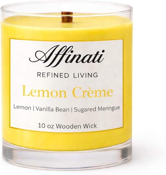 Affinati Lemon Creme Scented Candle, 10 oz Wooden Wick Tumbler Jar – Sweet Citrus Gourmand Aromatherapy, Clean Kitchen Soy Blend Gift