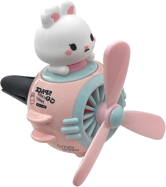 Pilot Rabbit Car Dashboard Air Vent Trim Clip, Cute Cartoon Car Rotating Propeller Air Outlet Decoration, Cool Automotive Interior Perfume Diffuser Ornament Accessories (Rabbit)