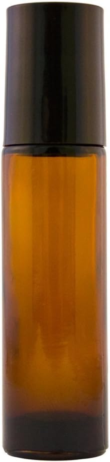 GreenHealth Aromatherapy - Amber Glass Bottle with Roll On Applicator and Black Cap - 10 ml - Package of 6