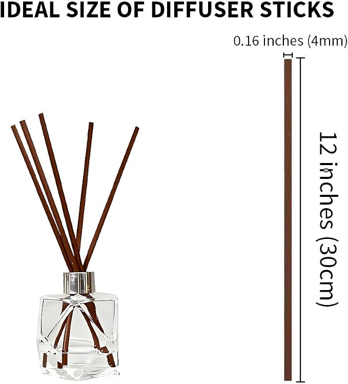 50PCS Brown Fiber Reed Diffuser Sticks 12 Inch Long 4mm Diameter Strong Absorption Refill Replacement Reeds for Diffuser Stick Essential Oil Scented Aroma Fragrance Rod for Home Office Spa