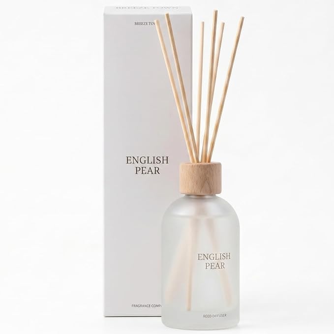 Reed Diffuser Set 6.7 oz Scented Oil Diffuser with 6 Fiber Sticks, Long Lasting Home Fragrance for Bathroom Shelf Decor, Living Room, Office Aromatherapy Gift 01 (English PEAR)