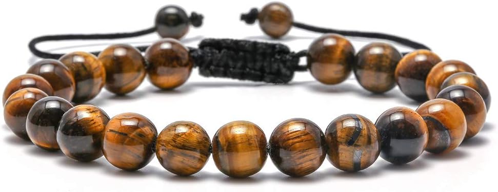 M MOOHAM Mens Bracelet - Beaded Natural Stone 8mm Tiger Eye Matte Agate Lava Rock Bracelets for Men Teen Boys Grandpa Dad Birthday Gifts Jewelry