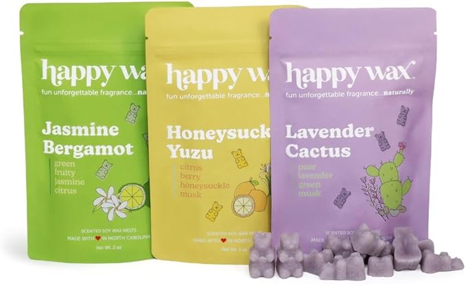 Happy Wax Spring Mix Premium Scented Natural, Non Toxic Soy Wax Melts – 6 Total Oz. of Scented Wax Melts. Includes Jasmine Bergamot, Honeysuckle Yuzu, and Lavender Cactus