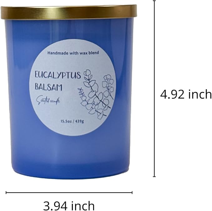 Eucalyptus Balsam Scented Candle 15.5oz Large – CW Studio Color-Sprayed Glass Jar, Fresh Spa Forest Aroma – Long Burn Gift Candle for Living Room, Mother's Day & Housewarming – 70-80 Hour Burn
