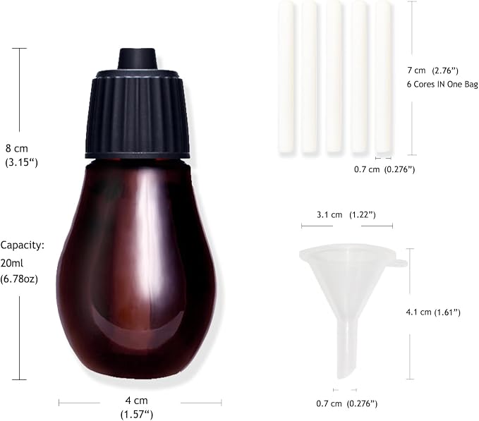 Empty Diffuser Bottle for Essential Oil 20ml Refilling, 2 Empty Bottles & 18Filter Cottons & 1Mini Funnel Fit Waterless Aroma Diffuser
