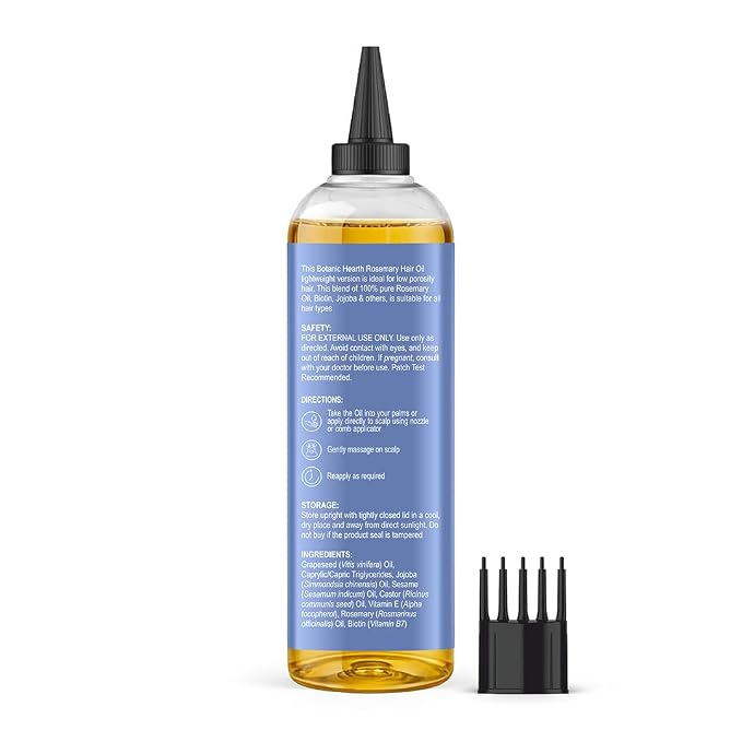 Botanic Hearth Rosemary Hair Oil | 6.7 fl oz | Lightweight Non-Greasy Oil for Fine & Thin Hair | With Rosemary, Castor Oil & Biotin | Smooths Frizz & Adds Shine | Daily Use for Men & Women