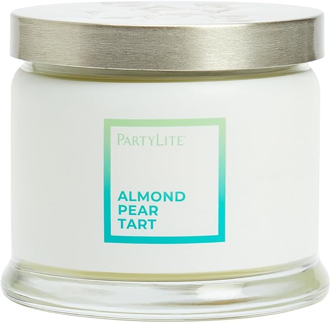 PartyLite 3-Wick Jar Candle, Highly Fragranced Clean Burning Glass Candle, 25-45 Hours Burn Time (Almond Pear Tart)