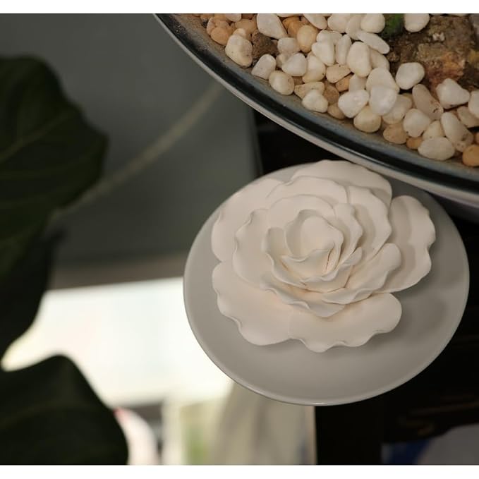 Passive Diffuser for Essential Oil-Ceramic Diffuser Non Electric Oil Diffusers for Small Mini Room, Desk Decorative, Bathroom (White Hibiscus)