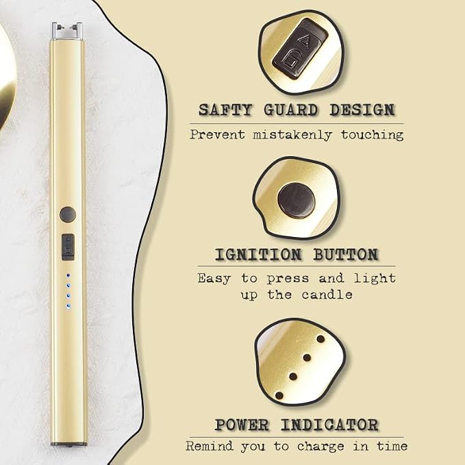 6 in 1 Candle Wick Trimmer Cutter,Candle Lighter Rechargeable, Candle Snuffer Extinguisher, Candle Wick Dipper, Candle Care Kit，Candle Accessory Set with Storage Tray Plate for Candle Lover (Gold-02)