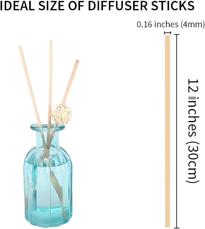 50PCS Natural Fiber Reed Diffuser Sticks 12 Inch Long 4mm Diameter Strong Absorption Refill Replacement Reeds for Diffuser Stick Essential Oil Scented Aroma Fragrance Rod for Home Office Spa