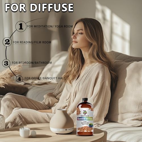 Sandalwood Essential Oil, Sandalwood Oils, for Diffuser, Meditation, Humidifier, DIY Candles, Soap, Yoga, Massage, Gift, Essential Oil, GV77ZF Sandalwood Fragrance Oil - 16 fl oz (480 ml)