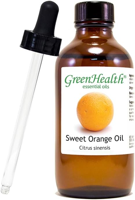 Sweet Orange Essential Oil – 4 fl oz (Pack of 2) – 100% Pure & Natural – Cold-Pressed – for Diffuser, Cleaning, Aromatherapy – Amber Glass Bottles with Glass Droppers – GreenHealth