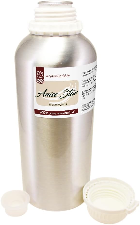 GreenHealth Anise Star Essential Oil – 32 fl oz | 100% Pure & Undiluted | Aluminum Bottle for Long-Term Storage | Bulk Essential Oil for Aromatherapy, Diffusers, Candles, DIY Use
