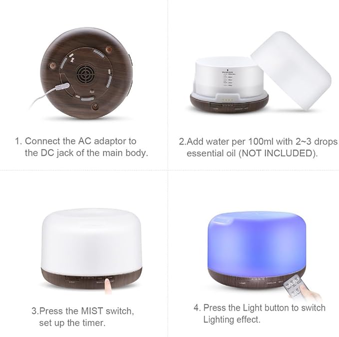 Wild Essentials 700ml Designer Large Room Essential Oil Diffuser, 5 in 1 Ultrasonic Aromatherapy Vaporizer Cool Mist Humidifier, Home, Office, Bedroom, Timer, Auto-Off, 7 Color LED (Light Wood Hearts)