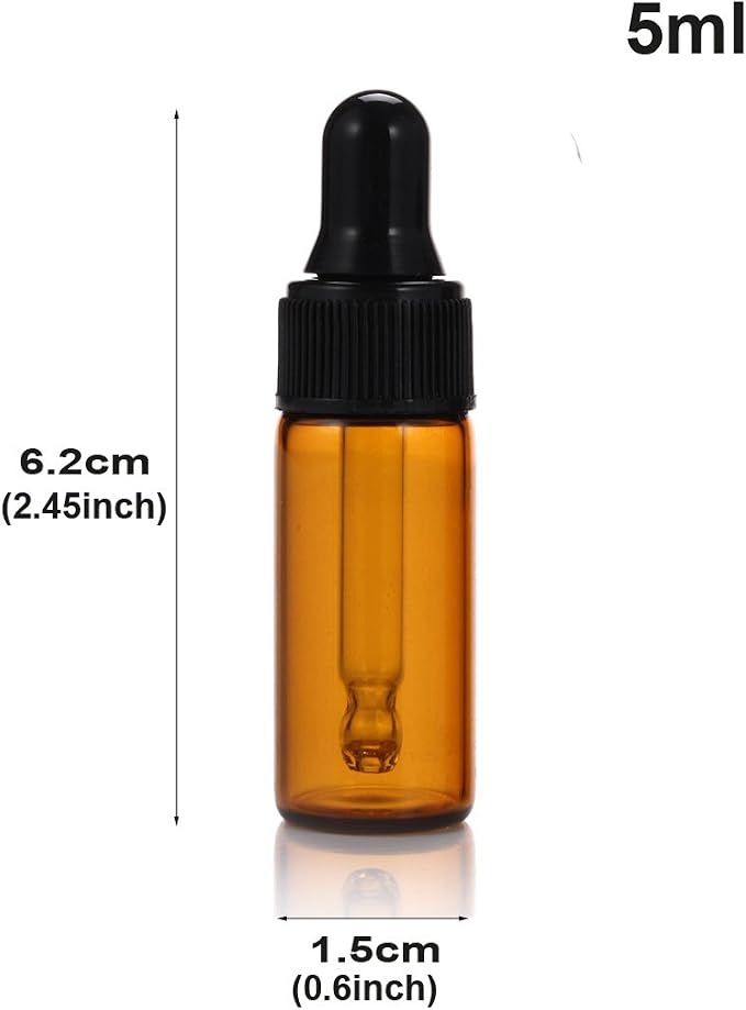 Simple-e 10pcs 5ml 1/6oz Amber Mini Glass Bottle Amber Sample Vial Small Essential Oil Bottle with Glass Eye Dropper + 1pc Glass Clean Cloth + 1pc 3ml dropper (10)