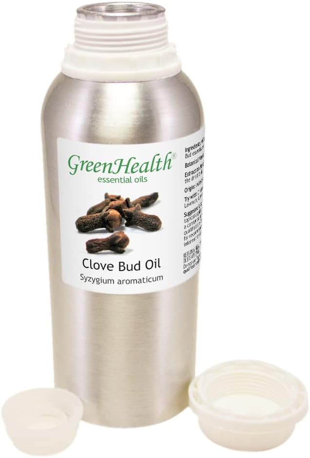 Clove Bud Essential Oil – 8 fl oz (237 ml) Aluminum Bottle w/Plug Cap – 100% Pure & Natural Essential Oil – Strong Warm Aroma for Relaxation, Energy & DIY – GreenHealth