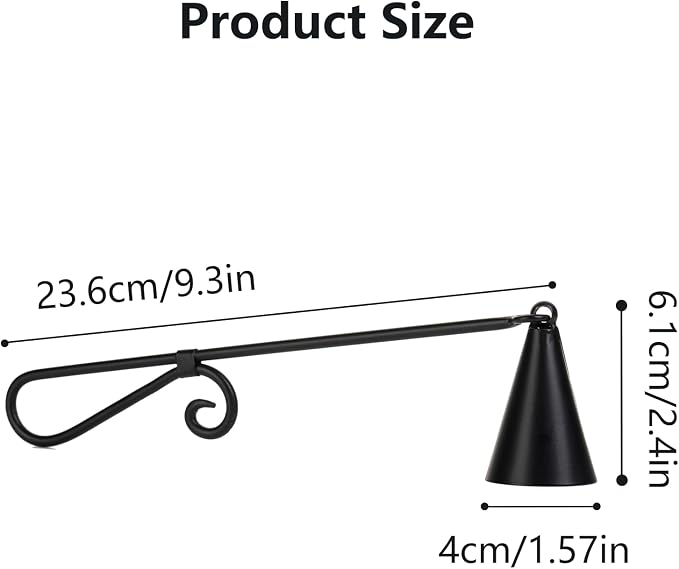 Iron Vintage Black Candle Snuffer, 9.37 Inch Long Handle with 1.57 Inch Bell, Home Decor