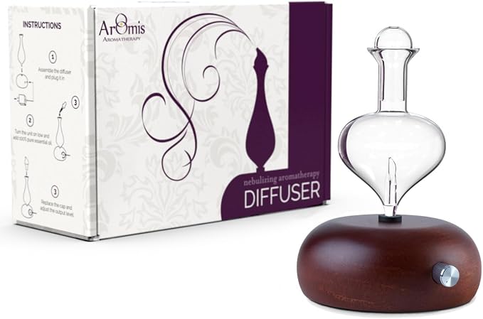 ArOmis Premium Glass Essential Oils Nebulizer - Waterless Diffuser for Aromatherapy - Handmade Oil Diffuser, Wooden Base, No Plastic, No Heat, No Battery, No LEDs - Orbis Nox Eros