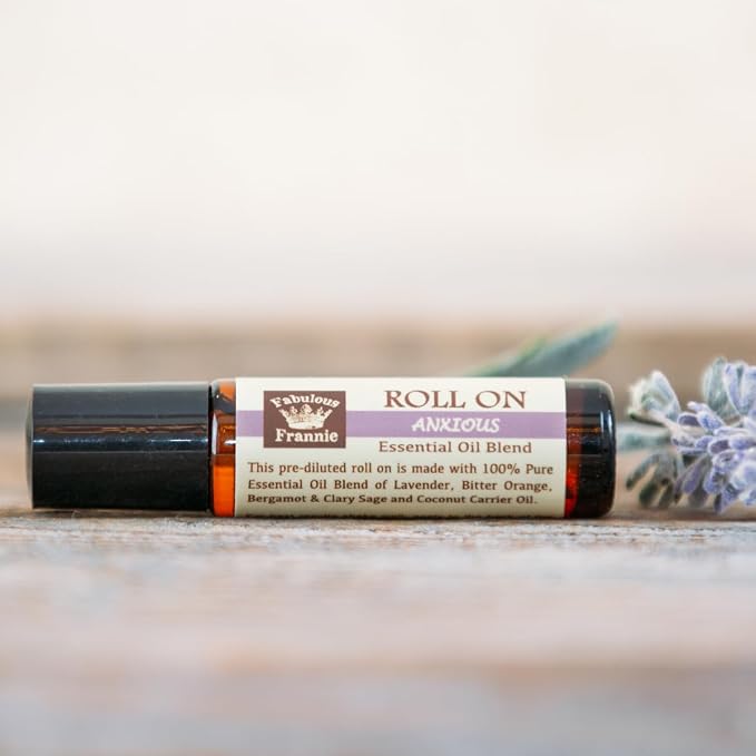 Fabulous Frannie Anxious 10ml Roll-On Pre-Diluted Made with Pure Essential Oils (Lavender, Bitter Orange, Bergamot and Clary Sage) Great for Aromatherapy 10ml