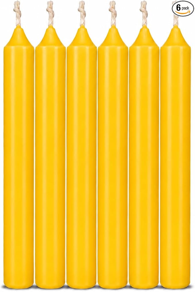 6 Inch Taper Candle 6 Pack Spell, Wicca, Santeria, Energized Candles Velas de 6 Pulgadas Paquete de 6 Velas (Yellow (6 Pack))