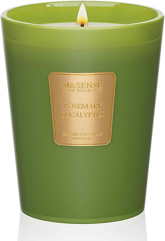 M&SENSE Rosemary Eucalyptus Soy Candle, 14.1oz 60H Slow Burning, Summer Bathroom Stress Relief, Kitchen Freshness Gift