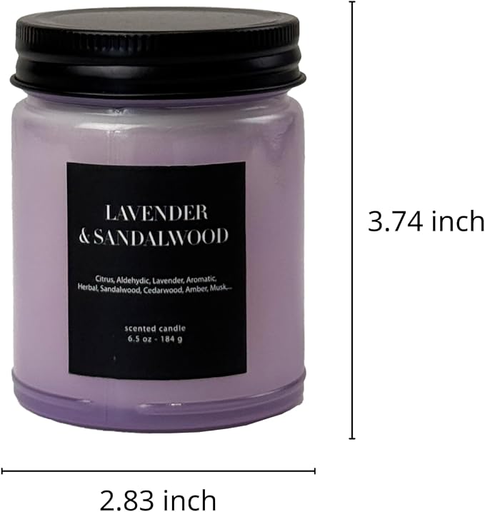 CW Studio Lavender & Sandalwood 6.5oz Scented Candle – Hand-Poured in Color Glass Jar with Lid, Calming Spa-Like Aroma for Home Decor, Self-Care & Gift