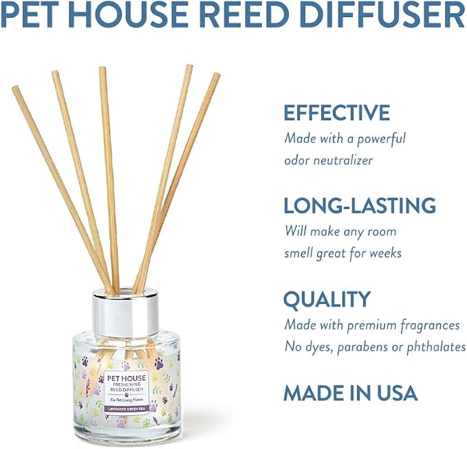 Pet House Lavender Diffuser - Long Lasting Pet Friendly Reed Diffusers for Home - Lavender Green Tea