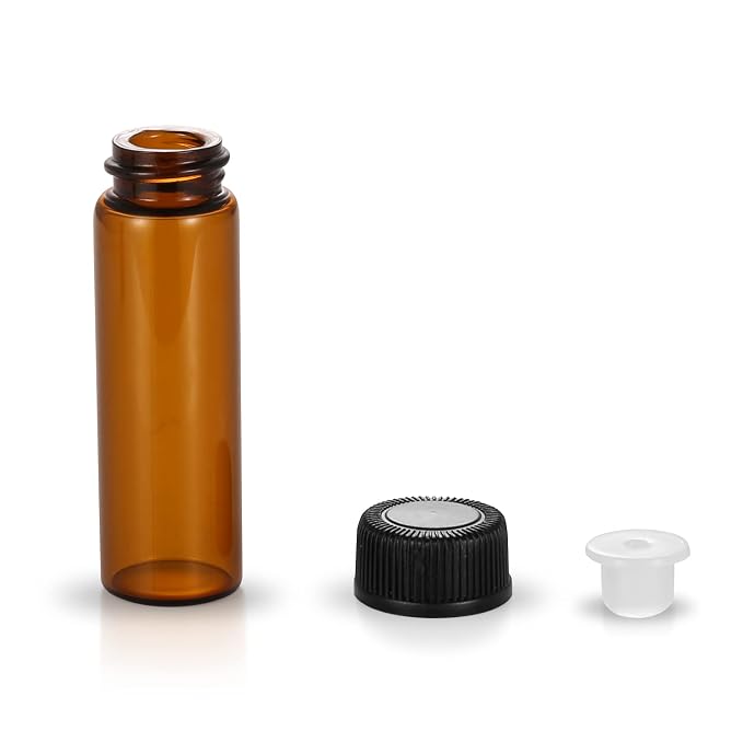 12 Pack Set Brown Screw Cap Glass Bottle Small Mini Empty Oil Amber Vial (5ml)