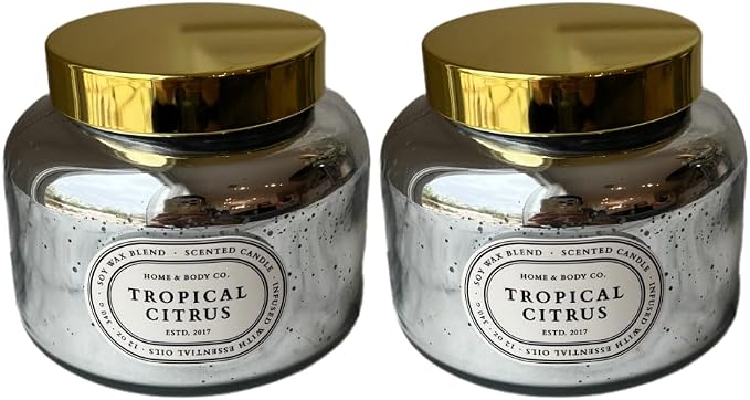 Home&Body Company Scented Candles 12 OZ Fragranced Candle, Soy Blend Wax, Infused with Essential Oils, Home Fragrances, Aromatherapy Home Scented Candles Gift, Scent: Tropical Citrus Pack of 2
