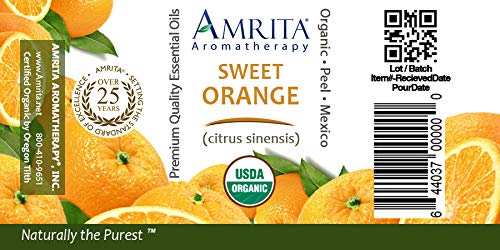 Amrita Aromatherapy Organic Orange Sweet Essential Oil, 100% Pure Undiluted Citrus sinensis, Therapeutic Grade, Premium Quality Aromatherapy Oil, Tested & Verified, 60ML
