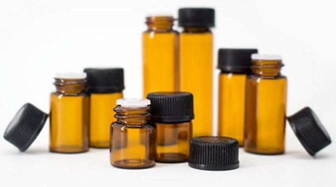 12 Pack Set Brown Screw Cap Glass Bottle Small Mini Empty Oil Vial (3ml)