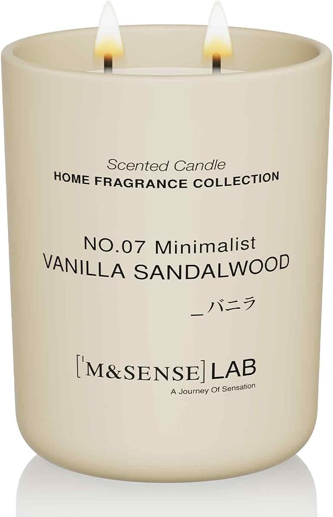 M&SENSE Natural Soy Large Candle| Vanilla Sandalwood | 16.6 oz, 95H Burn | Mini Spring Scented Candles for Relaxation, Meditation, Home Décor | for Bedroom, Office, Party