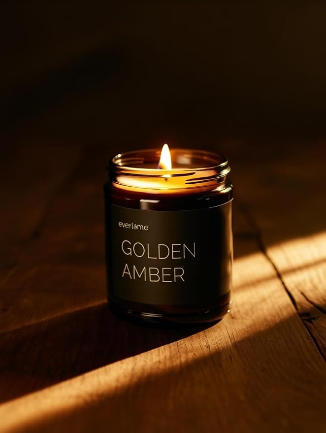 Premium Soy Wax Candle | Highly Scented Black Glass Jar Candles | Long Lasting, Clean Burn | 8 oz | Gifts for Man and Woman | Made in USA (Golden Amber)