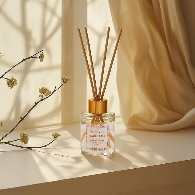 Lifescapes Reed Diffuser - 30ml Peach & Basil | Refreshing Home Fragrance for Relaxation and Dcor