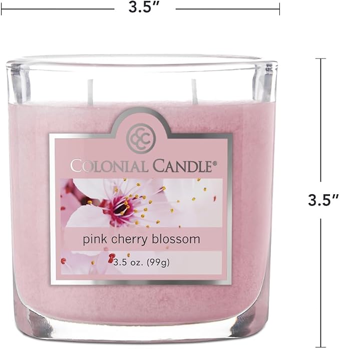 Colonial Candle Pink Cherry Blossom Scented Jar Candle, 2 Wick, 3.5 oz, Mottled Wax Candle