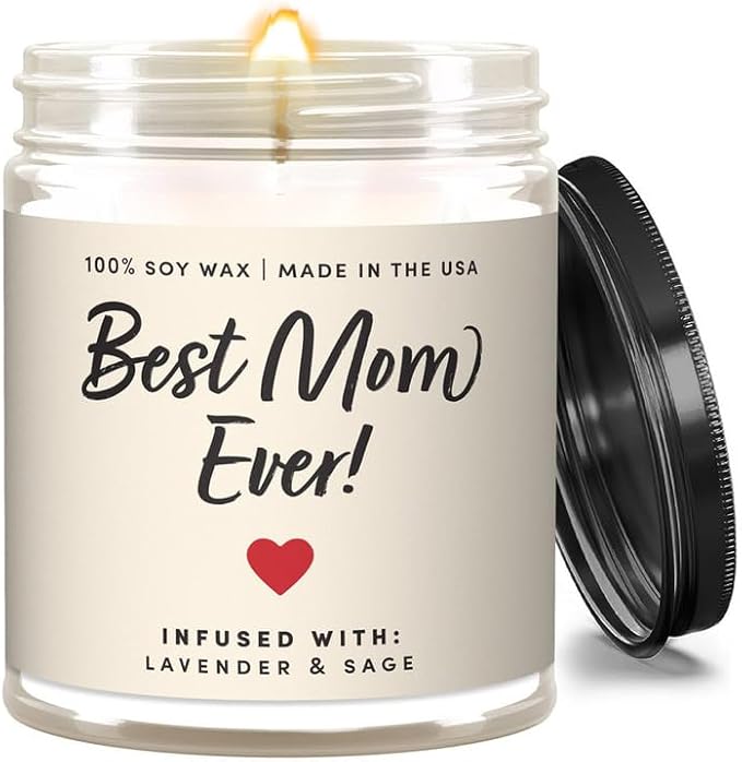 Best Mom Ever Mothers Day Candle – Gift for Mom from Daughter Son Kids Husband, 9oz Hand Poured Soy Wax, 50 Hour Burn, Lavender & Sage Scented, Mother's Day Candle Gifts Birthday Present